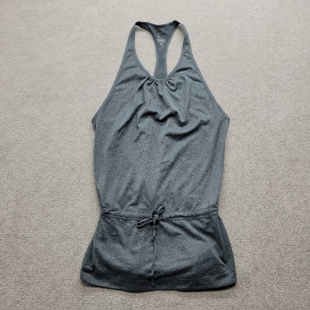 Nike Women M Dri-FIT Gray Racerback Running Tank Top Drawstring Zip Pocket